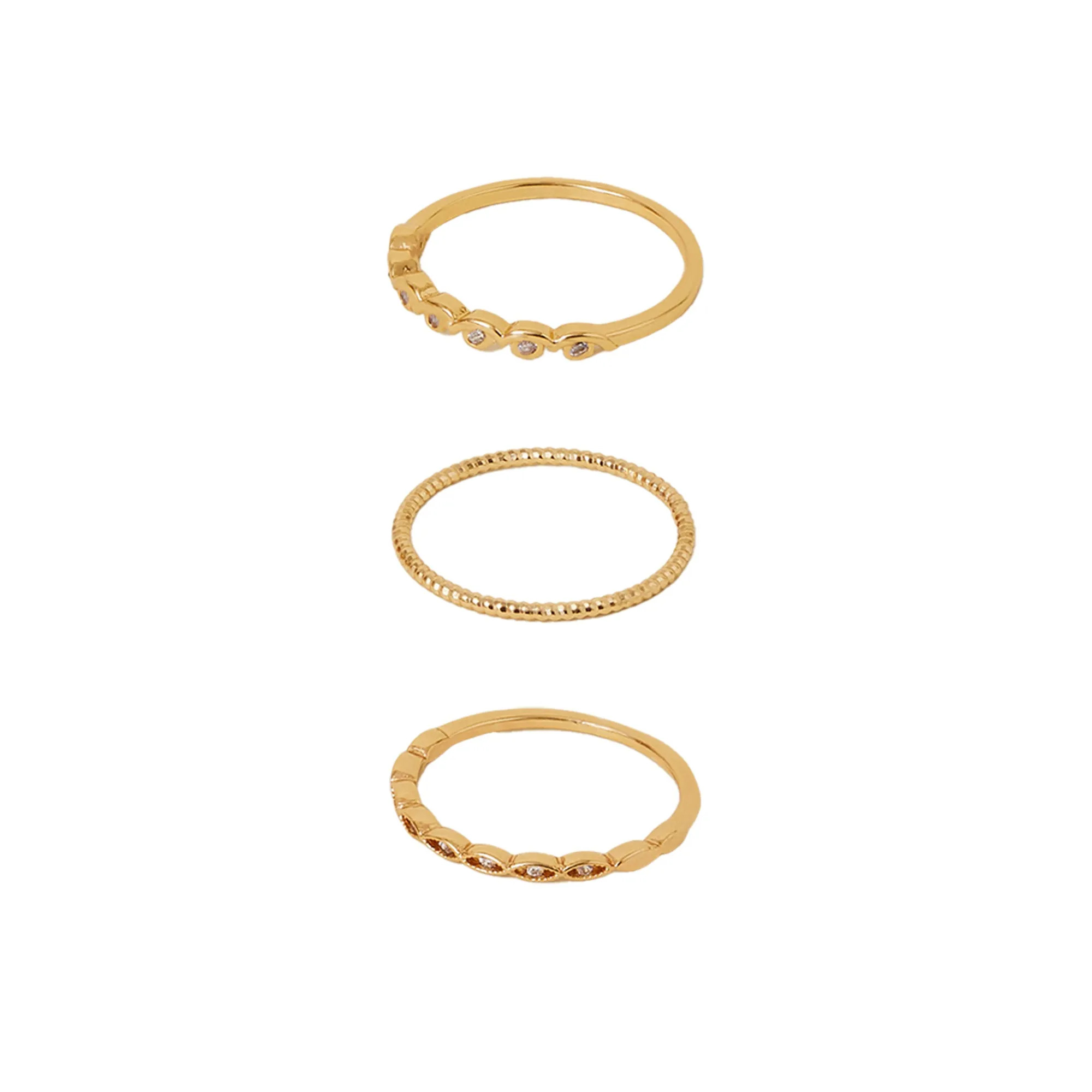 Real Gold Plated Sparkle Rings Pack Of 3-Large