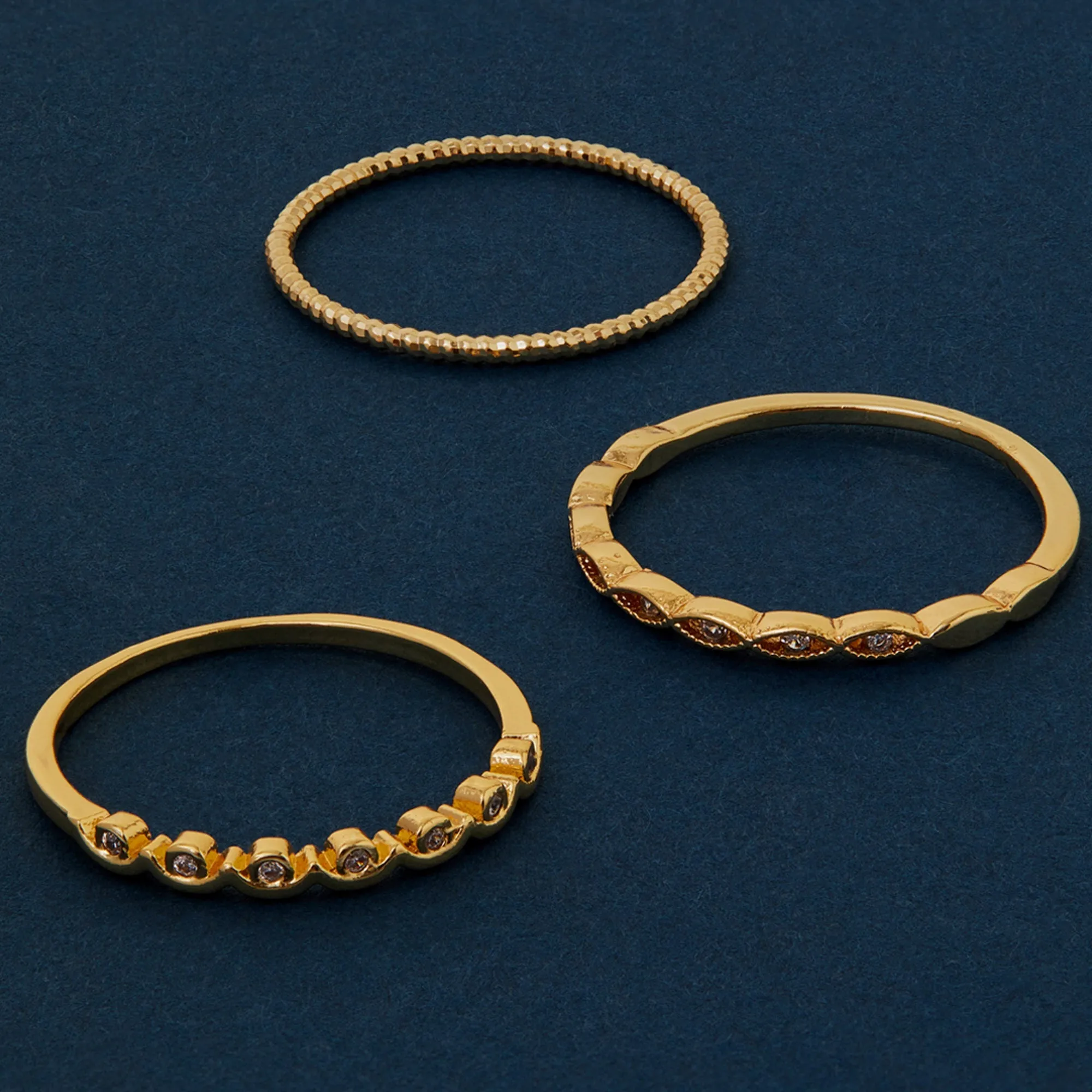 Real Gold Plated Sparkle Rings Pack Of 3-Large