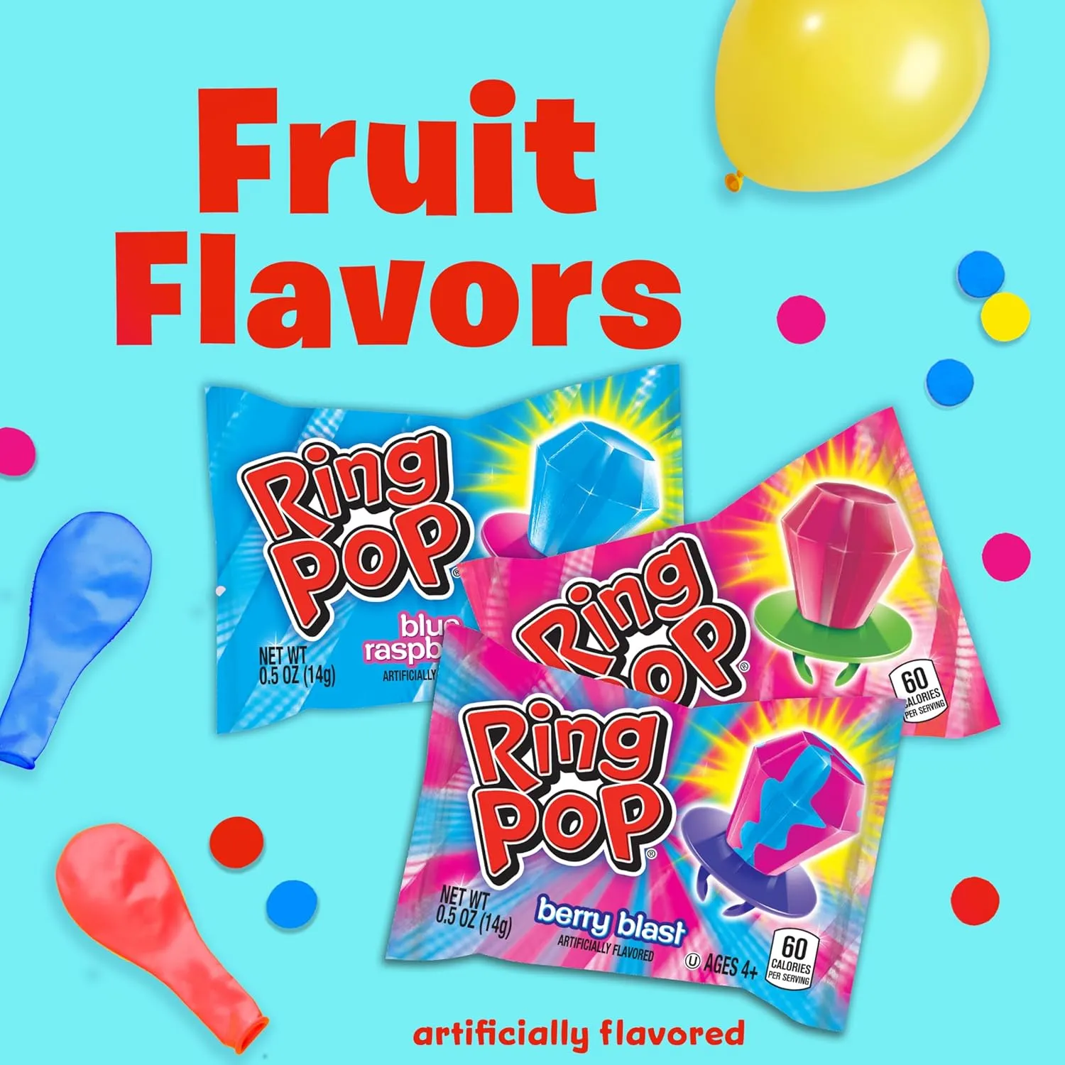 Ring Pop Candy Lollipops - Individually Wrapped Bulk Lollipop Variety Party Pack  20 Count Suckers w/ Assorted Flavors - Fun Candy for Kids - Hard Candy for Party Favors, Birthdays & Goodie Bags