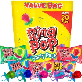 Ring Pop Candy Lollipops - Individually Wrapped Bulk Lollipop Variety Party Pack  20 Count Suckers w/ Assorted Flavors - Fun Candy for Kids - Hard Candy for Party Favors, Birthdays & Goodie Bags