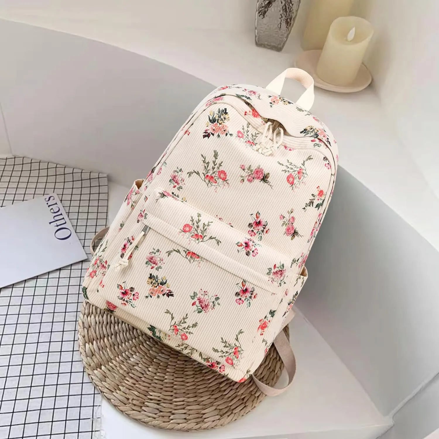 School Backpack for Teen Girls Women Laptop Backpack College Bookbags Middle School Travel Work Commuter Back Pack(Corduroy flower)