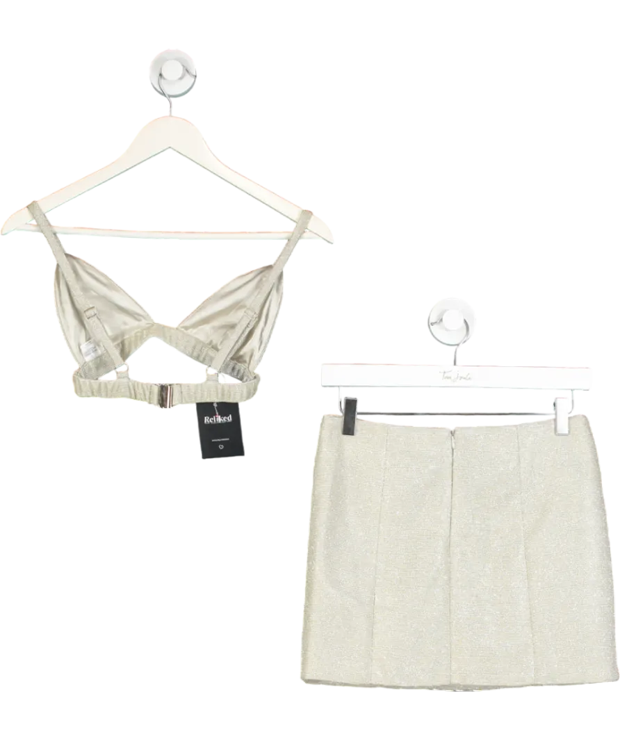 SLA the label Metallic Champagner Glitter Bralette And Mini Skirt Co-ord Set UK XS