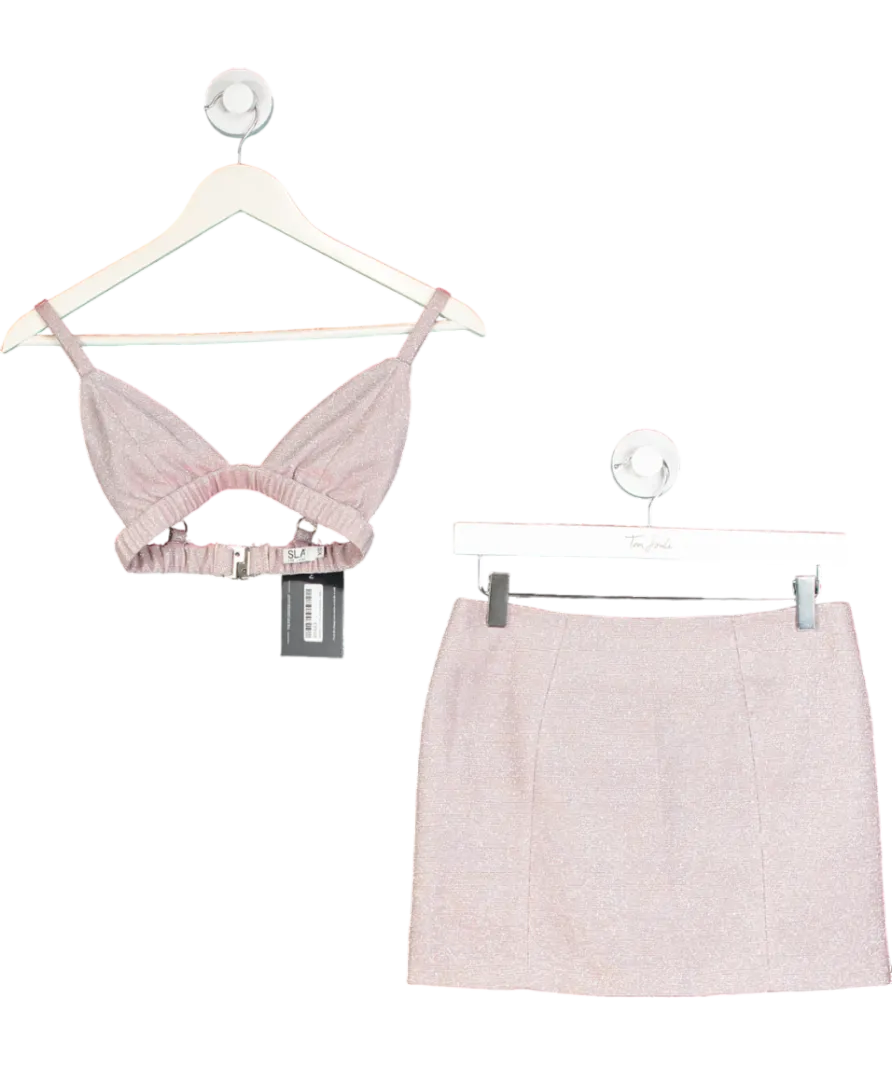 SLA the label Pink Glitter Bralette And Mini Skirt Co-ord Set UK XS
