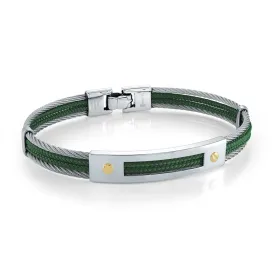 Stainless Steel Green Cord Men's Bracelet