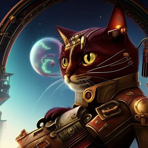 Steampunk Cats - tabby cats art ,Futuristic Digital Art File, Edgy Wall Decor, AI Generated Art -AI Art print,AI wall art