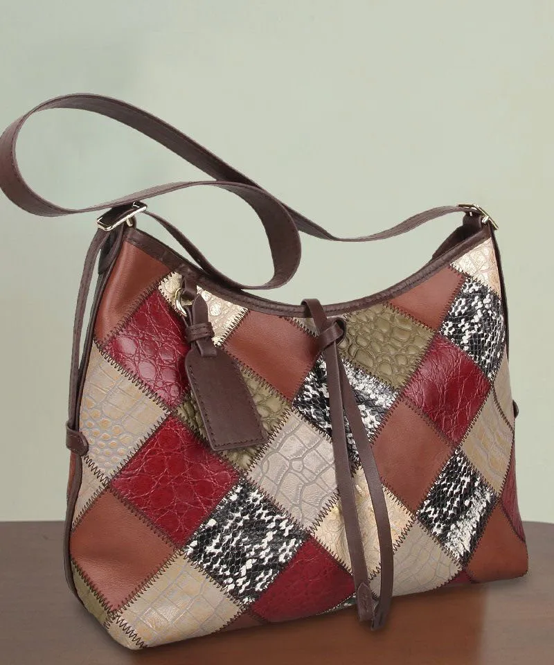 Stylish Colorblock Zippered Patchwork Calf Leather Tote Handbag LY1377