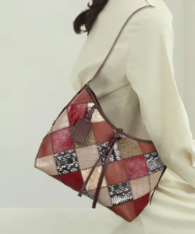 Stylish Colorblock Zippered Patchwork Calf Leather Tote Handbag LY1377