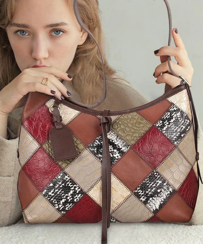 Stylish Colorblock Zippered Patchwork Calf Leather Tote Handbag LY1377