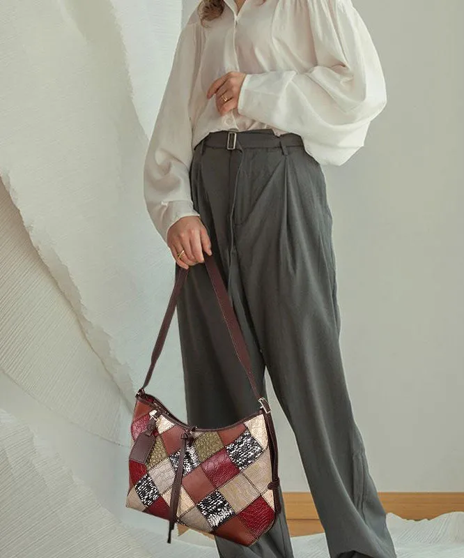 Stylish Colorblock Zippered Patchwork Calf Leather Tote Handbag LY1377