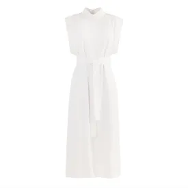 Stylish Straight Dress With Belt White