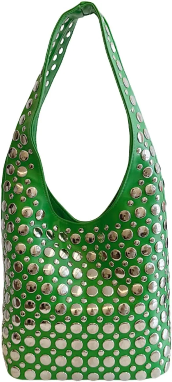 Stylish Studded Hobo Bag, Y2K Purse with Magnetic Closure, Mid-Sized Bucket HandbagDaily matching use