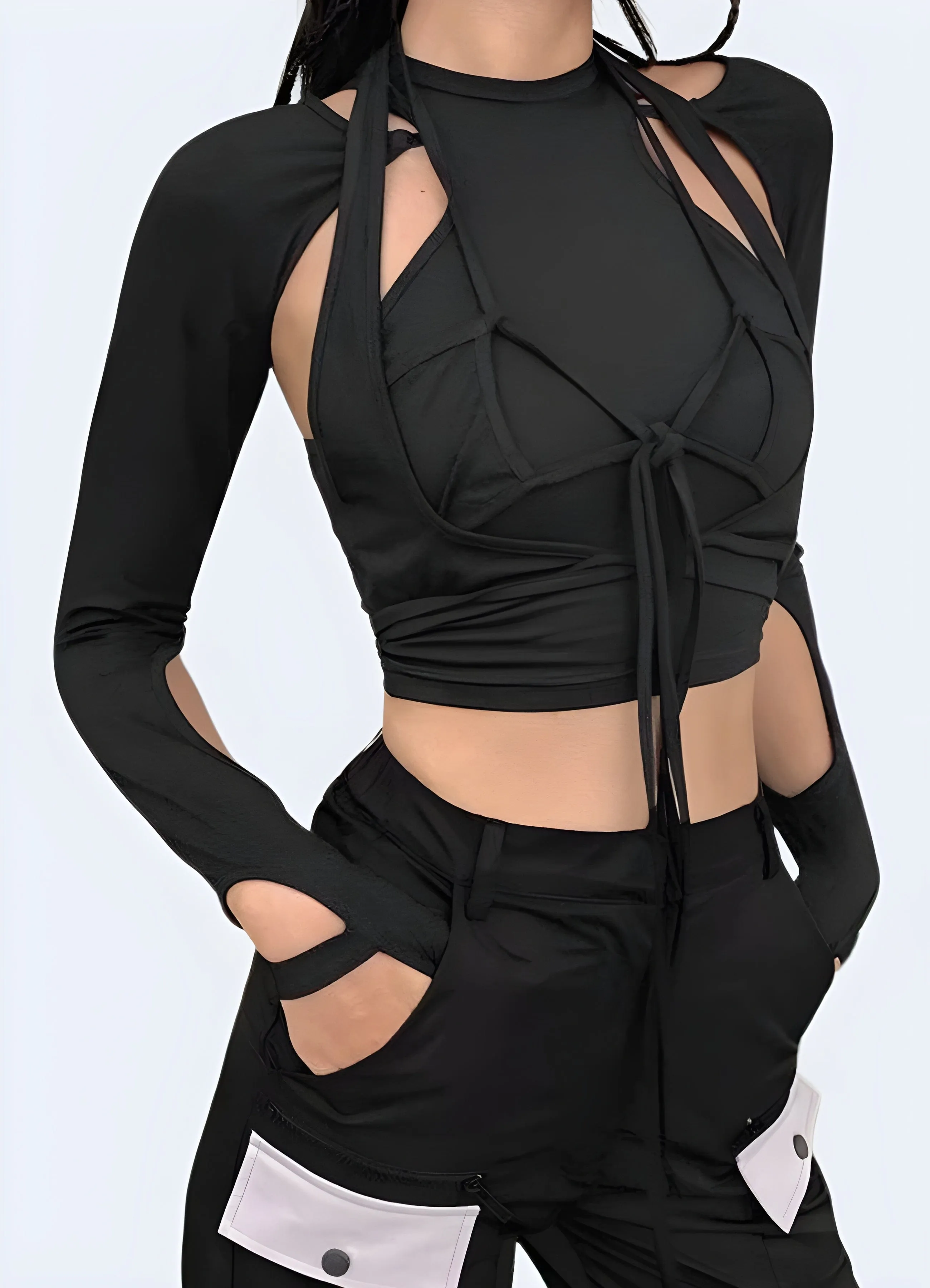 Techwear Lace Up Crop Top