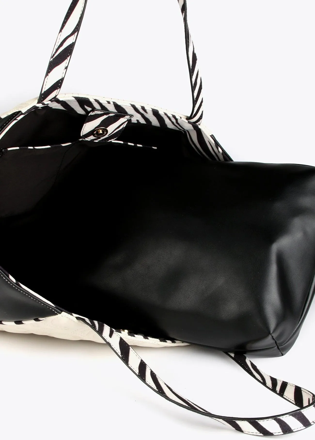 Two-tone tote bag with animal print handle