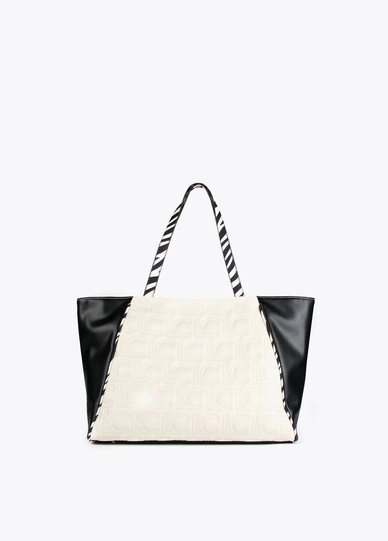 Two-tone tote bag with animal print handle