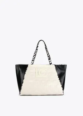 Two-tone tote bag with animal print handle
