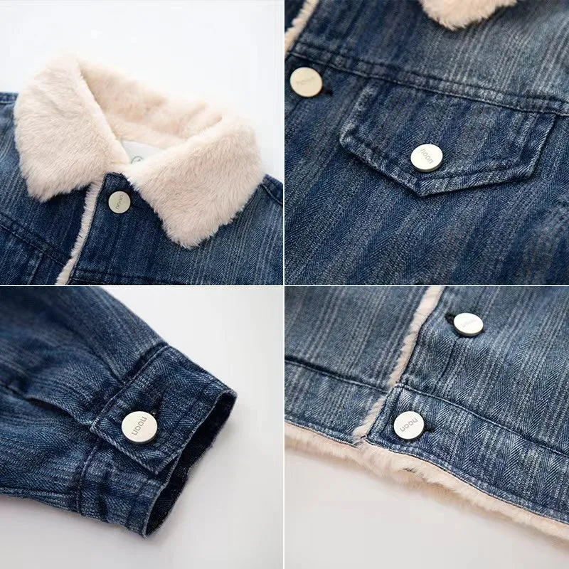 Wilson Thickened Faux Rabbit Fur Denim Jacket