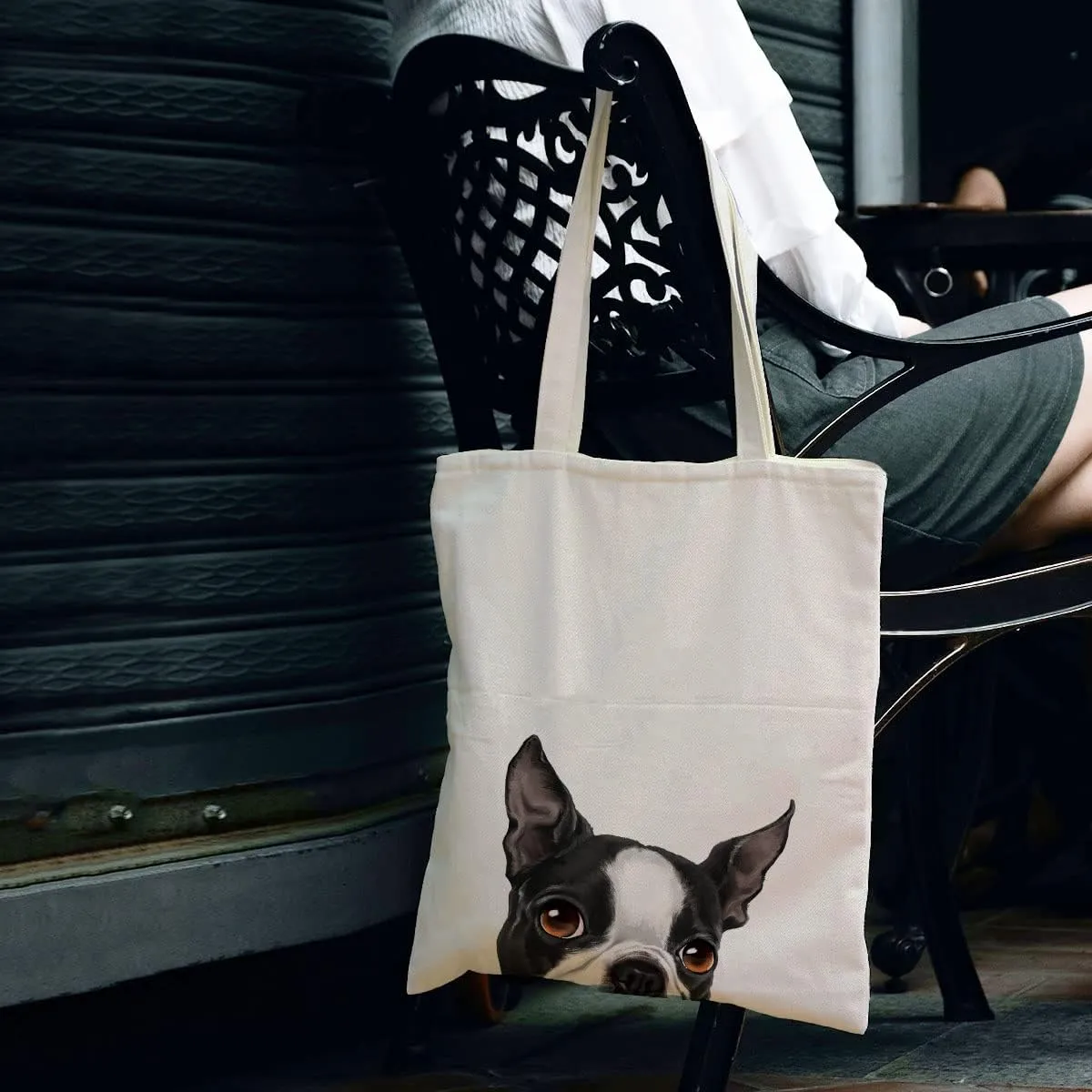 WIRESTER Canvas Tote Bag for Women & Girls - Beach, Grocery & Travel Tote - Cute Dog