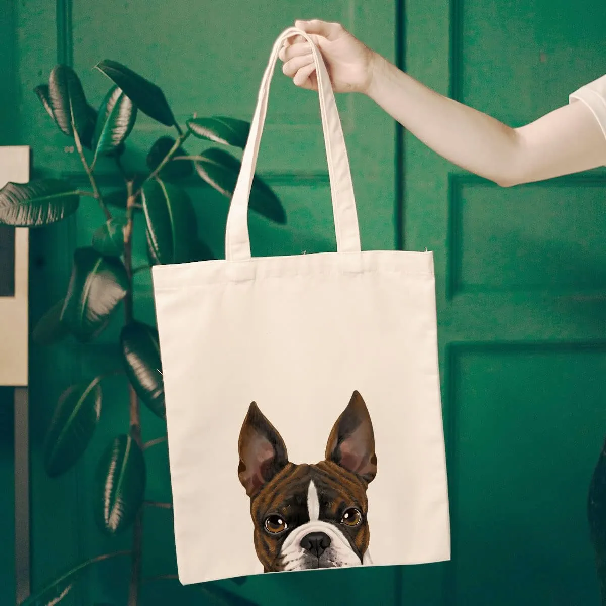 WIRESTER Reusable Canvas Tote Bag for Women Girls, Grocery Shopping Bag, Shoulder Bag, Travel Tote Bag, Cute Dog Cat
