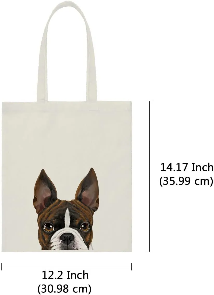 WIRESTER Reusable Canvas Tote Bag for Women Girls, Grocery Shopping Bag, Shoulder Bag, Travel Tote Bag, Cute Dog Cat