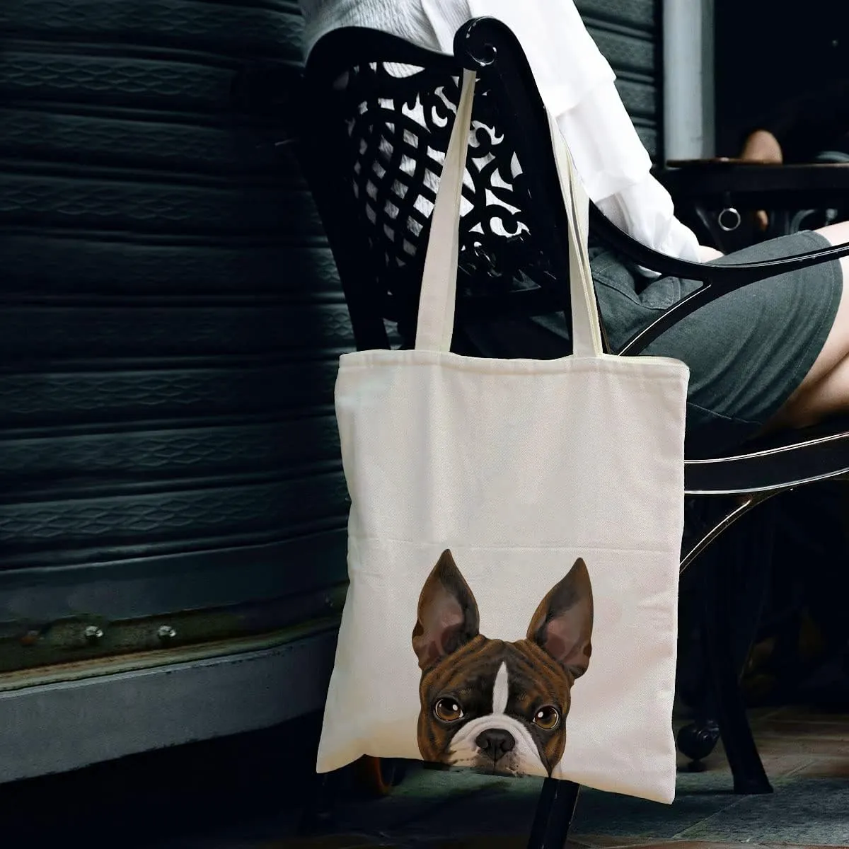 WIRESTER Reusable Canvas Tote Bag for Women Girls, Grocery Shopping Bag, Shoulder Bag, Travel Tote Bag, Cute Dog Cat