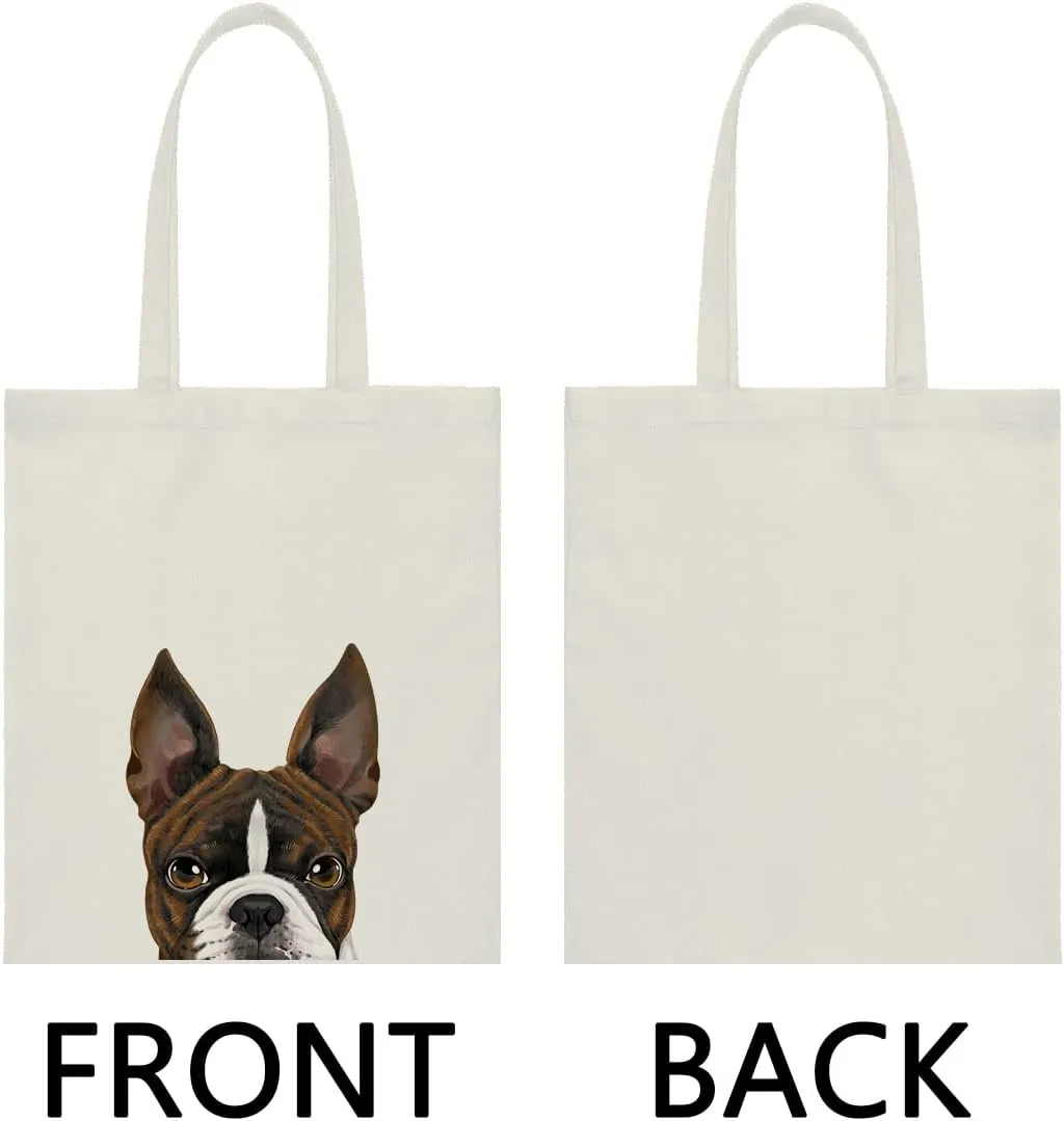 WIRESTER Reusable Canvas Tote Bag for Women Girls, Grocery Shopping Bag, Shoulder Bag, Travel Tote Bag, Cute Dog Cat