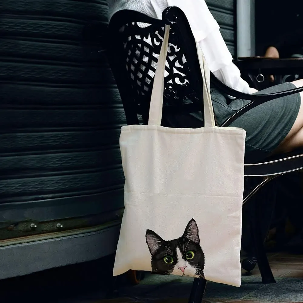 WIRESTER Reusable Canvas Tote Bag for Women Girls, Grocery Shopping Bag, Shoulder Bag, Travel Tote Bag, Dog Cat Animal