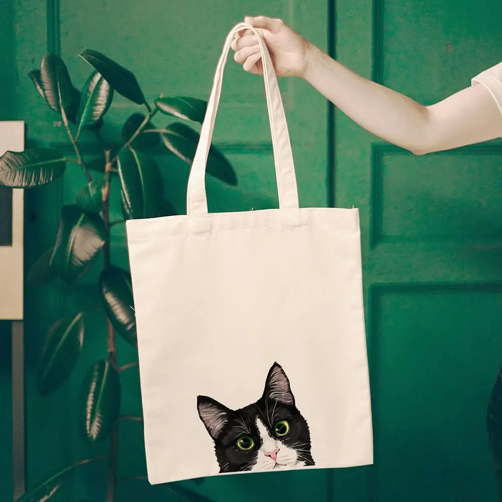 WIRESTER Reusable Canvas Tote Bag for Women Girls, Grocery Shopping Bag, Shoulder Bag, Travel Tote Bag, Dog Cat Animal