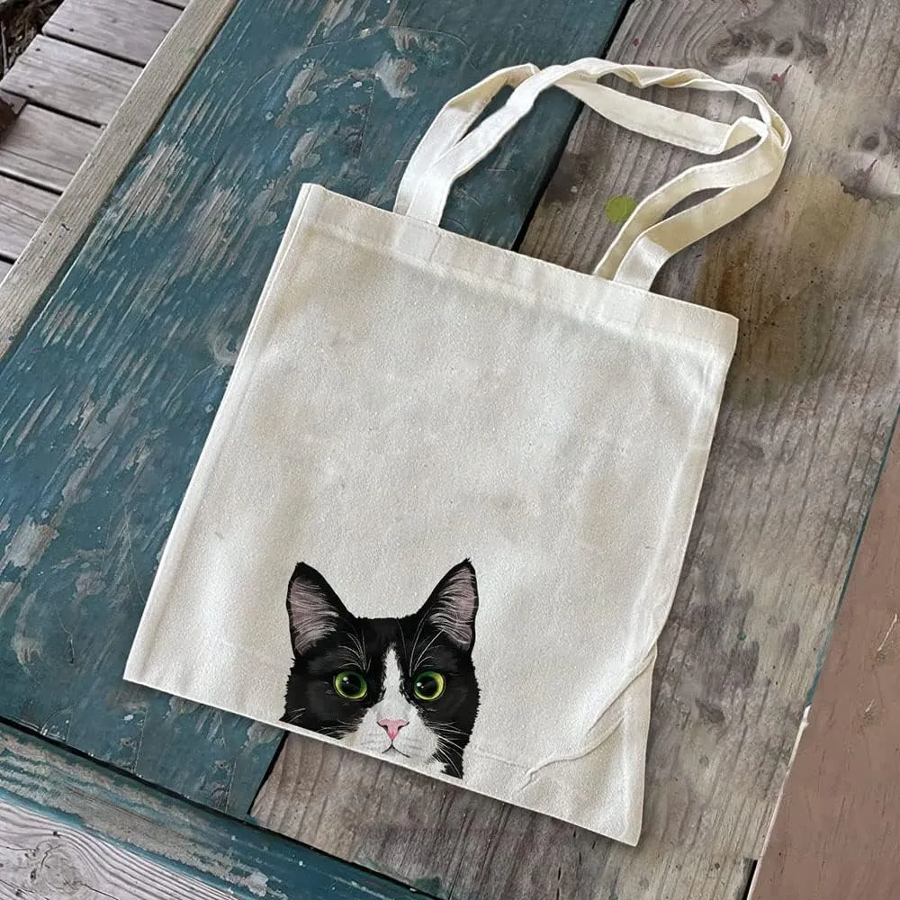 WIRESTER Reusable Canvas Tote Bag for Women Girls, Grocery Shopping Bag, Shoulder Bag, Travel Tote Bag, Dog Cat Animal