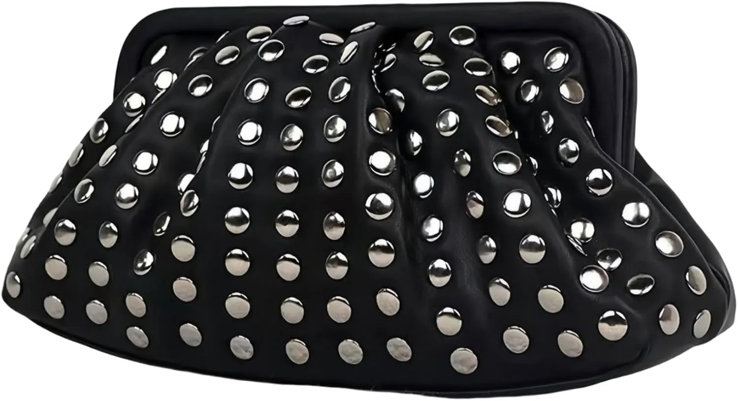 Womens Small Black PU Leather Clutch Bag Metal Studs Magnetic Closure Evening Party Purse Edgy Handbag Wallet