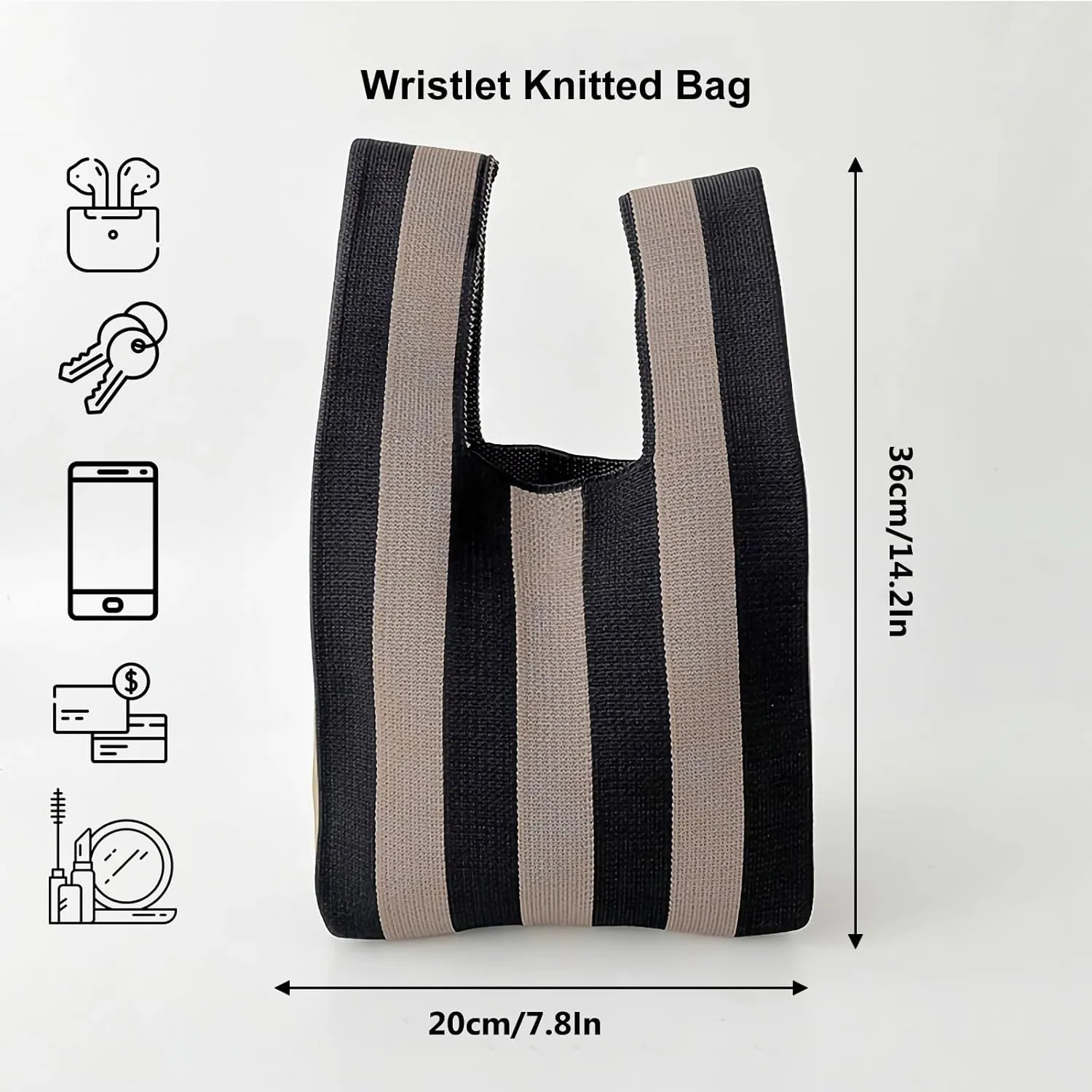 Women's Wrist Knotted Tote Bag Crochet Wristlet Handbag Aesthetic Cute Knit Purse (Very Small Size)
