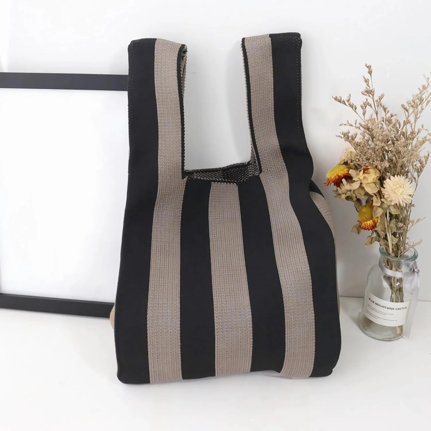 Women's Wrist Knotted Tote Bag Crochet Wristlet Handbag Aesthetic Cute Knit Purse (Very Small Size)