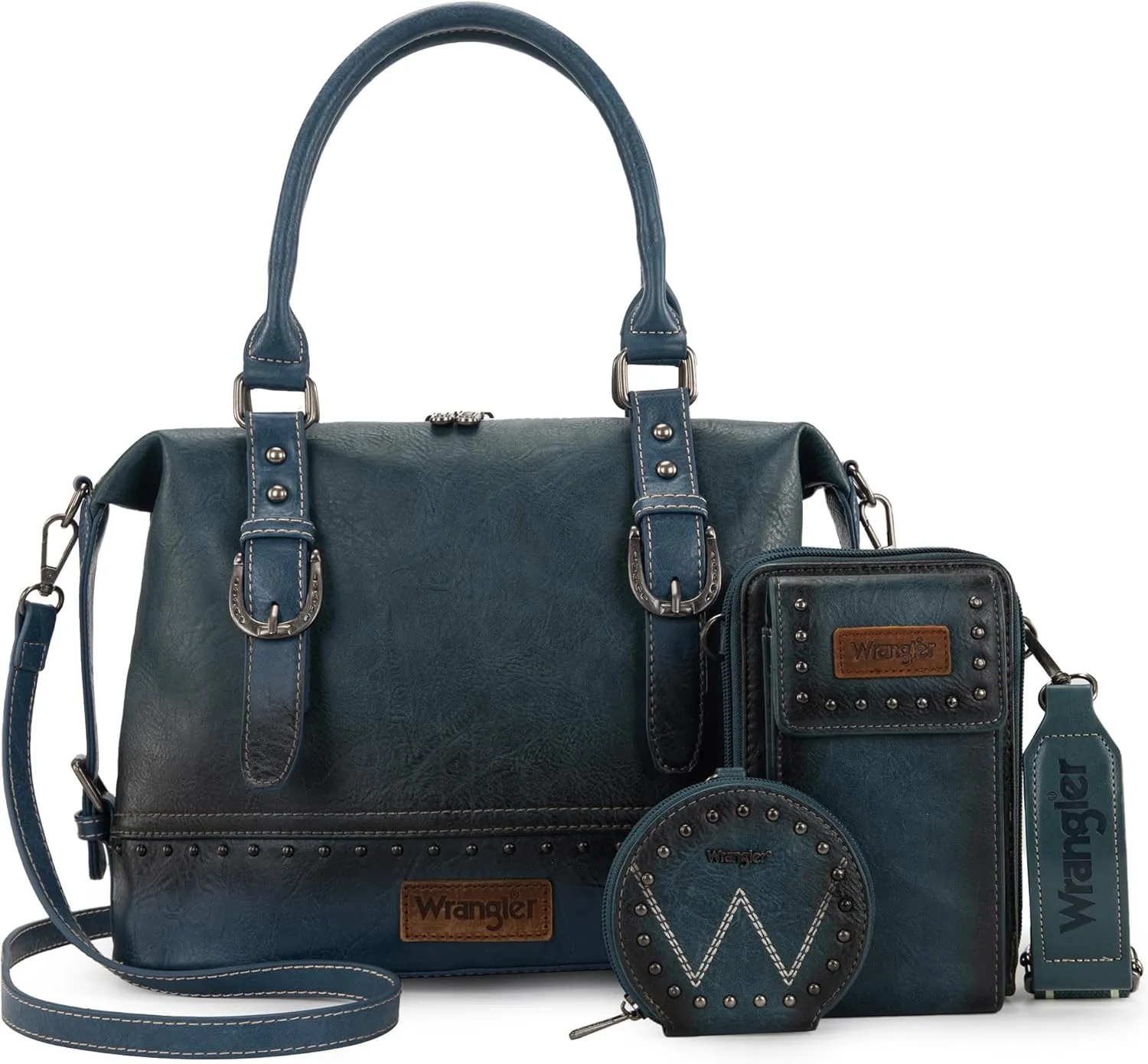 Wrangler 3Pcs Doctor Bag Sets for Women Top-handle Satchel Bag with Cell Phone Handbag and Coin Purse