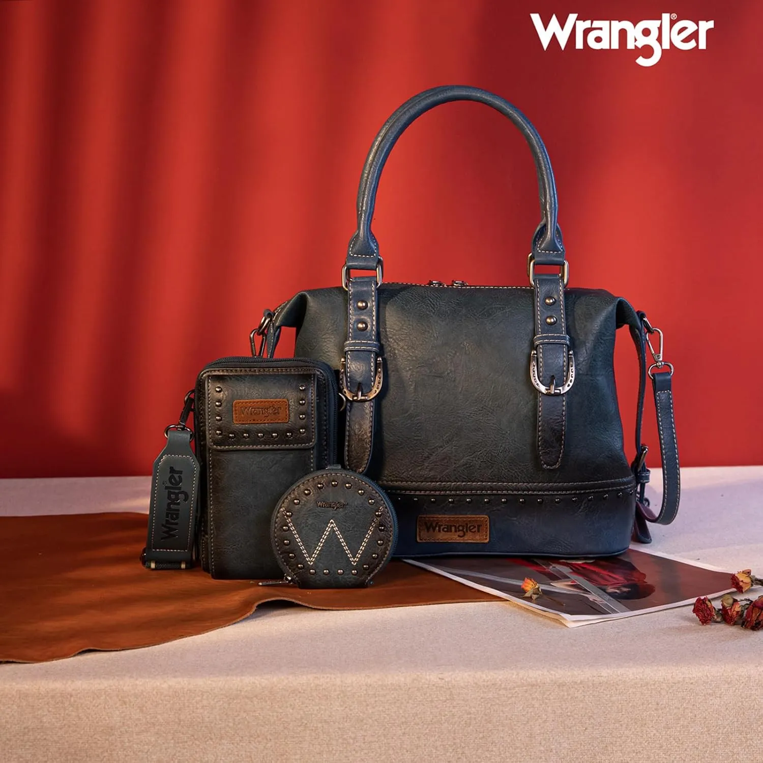 Wrangler 3Pcs Doctor Bag Sets for Women Top-handle Satchel Bag with Cell Phone Handbag and Coin Purse
