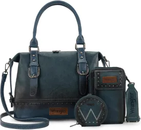 Wrangler 3Pcs Doctor Bag Sets for Women Top-handle Satchel Bag with Cell Phone Handbag and Coin Purse