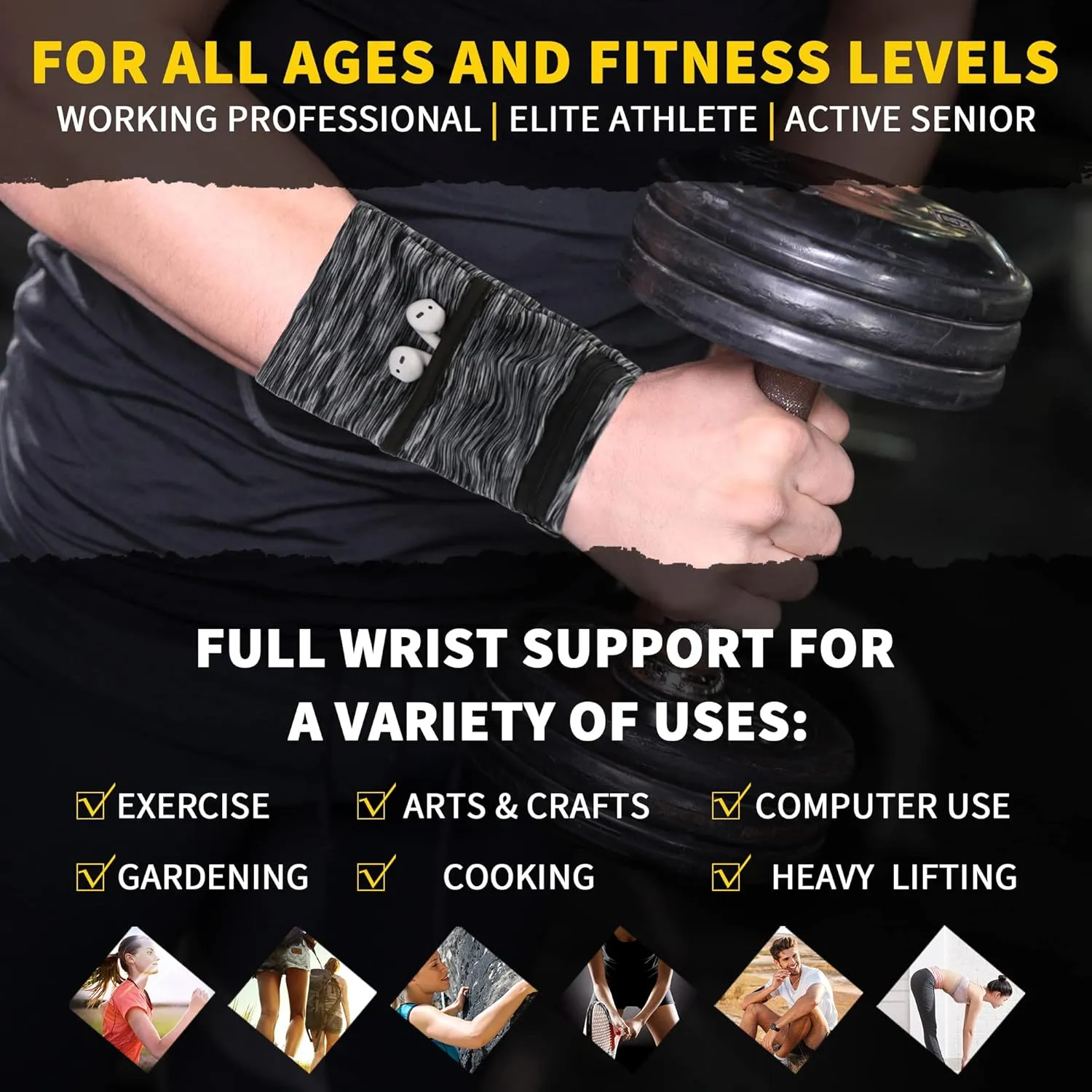 Wrist Pouch, Pocket Wallet with Zippered for Running, Walking, Hiking, Yoga and More