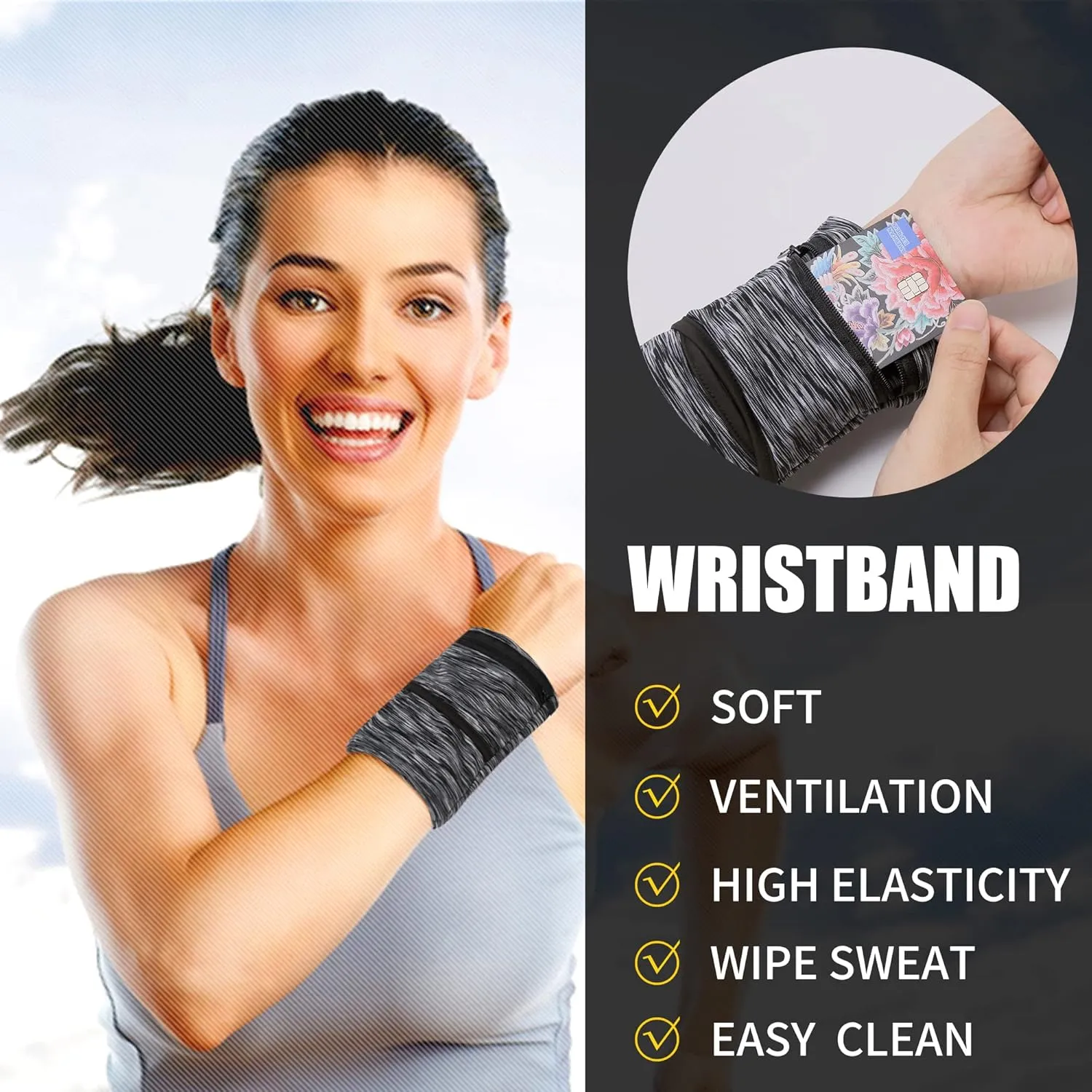 Wrist Pouch, Pocket Wallet with Zippered for Running, Walking, Hiking, Yoga and More
