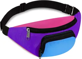 Xuniea 80s Retro Neon Fanny Pack 2 Pockets Belt Bags 90s Costumes for Women Men Waist Packs for Holiday Festival 80s Theme Halloween Party(Purple Bottom)