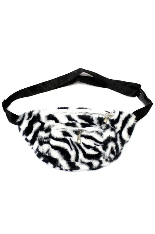Zebra Faux Fur Fanny Pack
